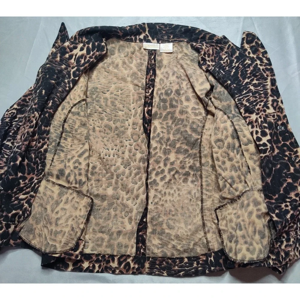 ROAMANS Women Large Leopard‎ Print Cotton Long Sleeve Button Up Jacket